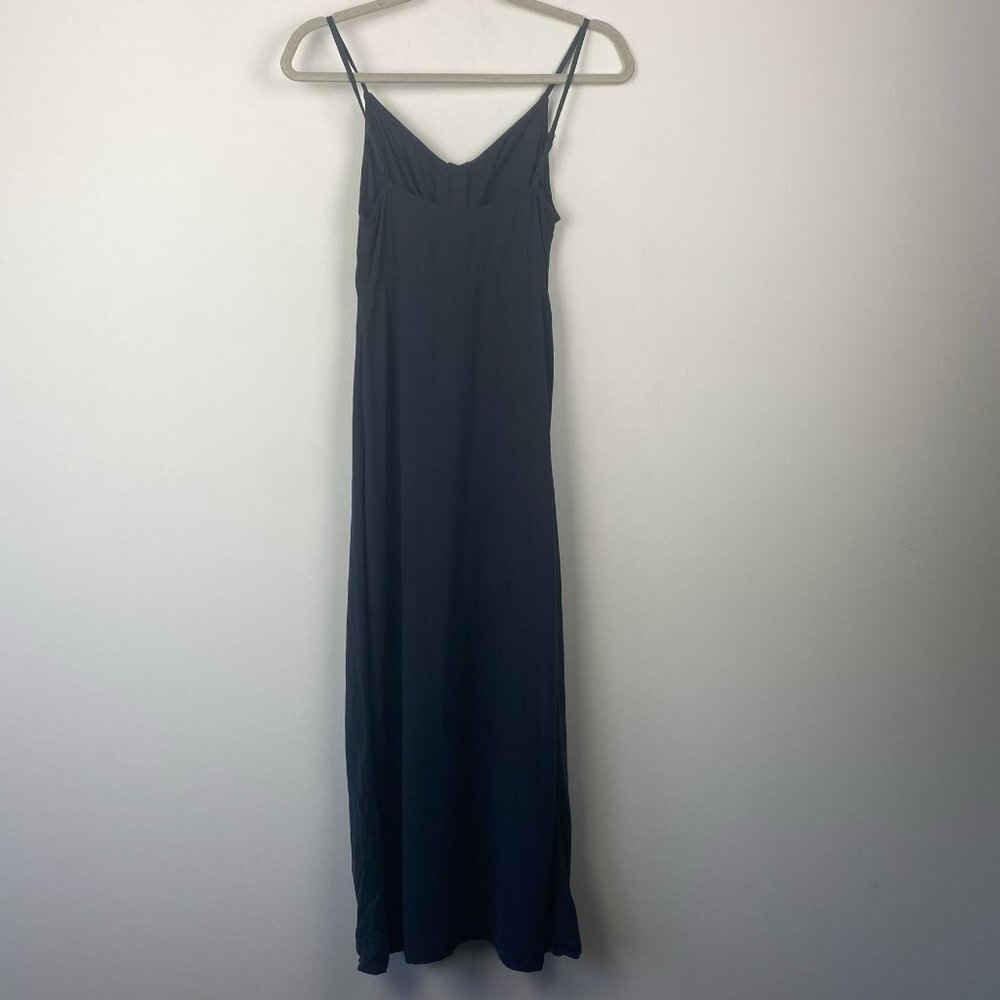 TOPSHOP Blue‎ Gray Grey Keyhole Knotted Midi Dress Linen Blend US 4 - Picture 9 of 12